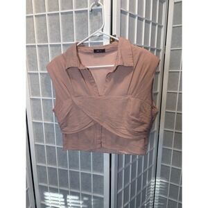 Micas Linen Blend Pink Crop Top Size XL Flirty Sexy Casual‎ V Neck